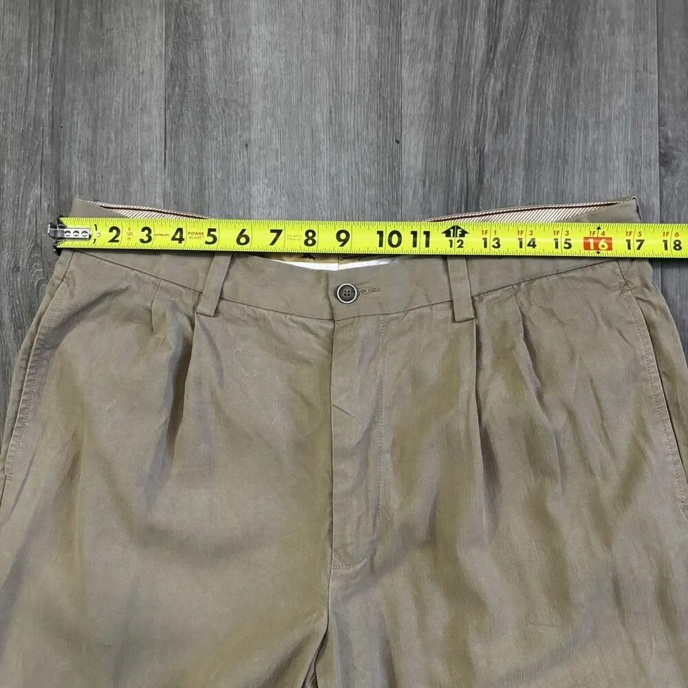 Tommy Bahama Silk Blend Pants Men's Size 34x30 Khaki Casual Beach Pleated